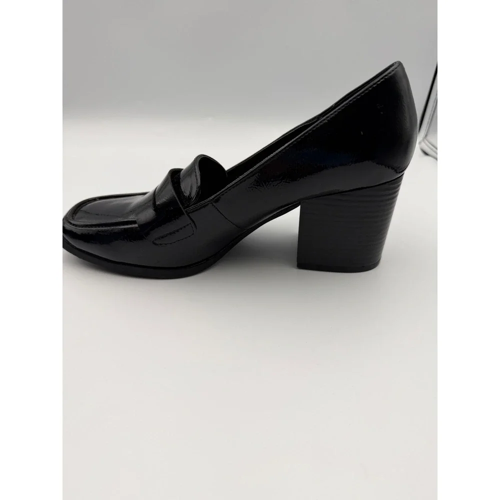 Kenneth Cole Reaction Womens Black Patent Block Heel Penny Loafers Square Toe - Picture 4 of 12